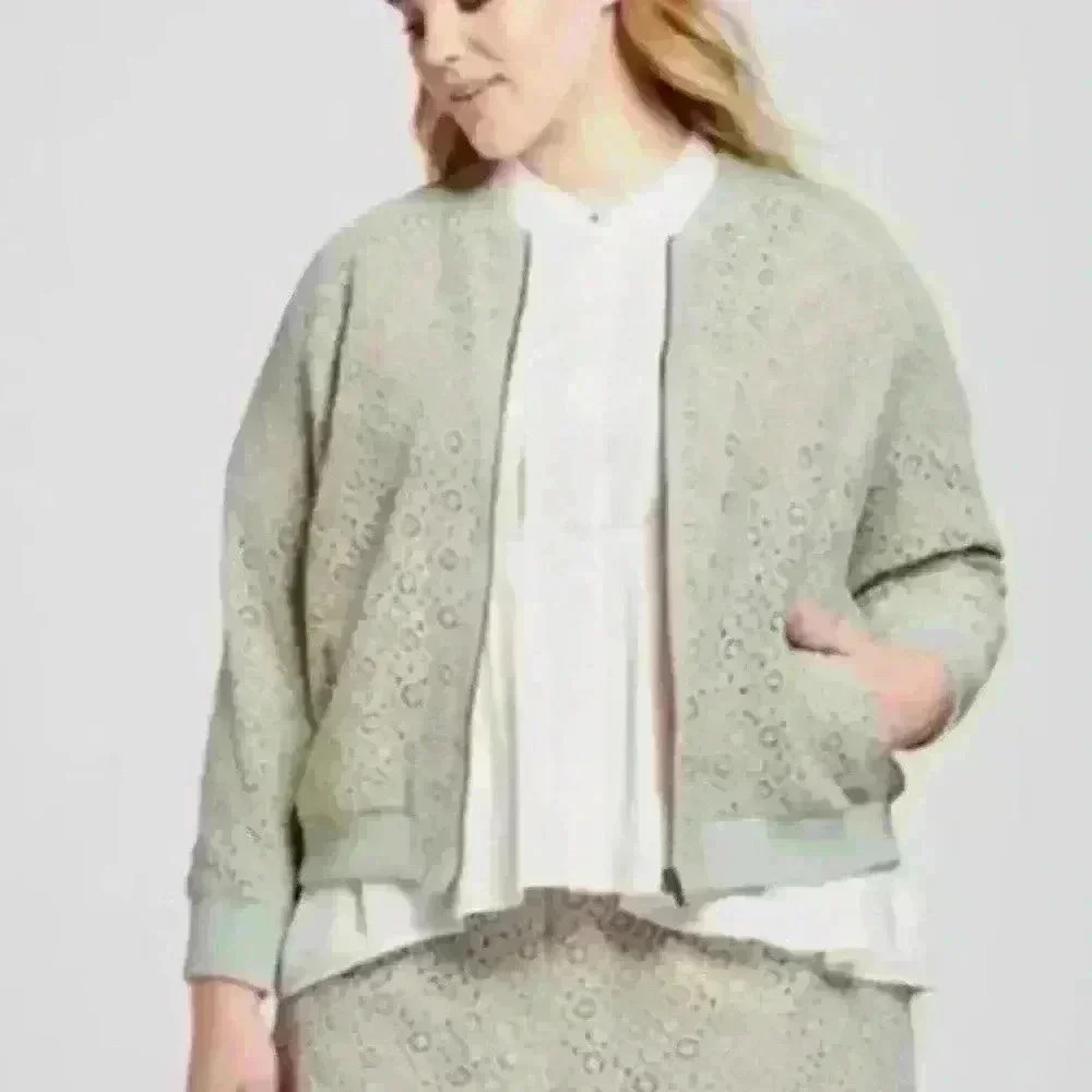 Light Sage Eyelet Bomber Jacket - Women